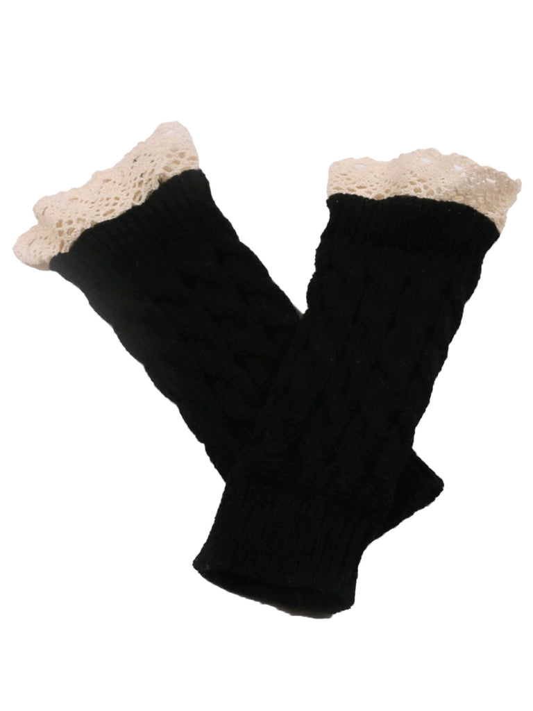 Vintage Lace Patchwork Twisted Knit Fingerless Gloves - vintage fashion, retro style