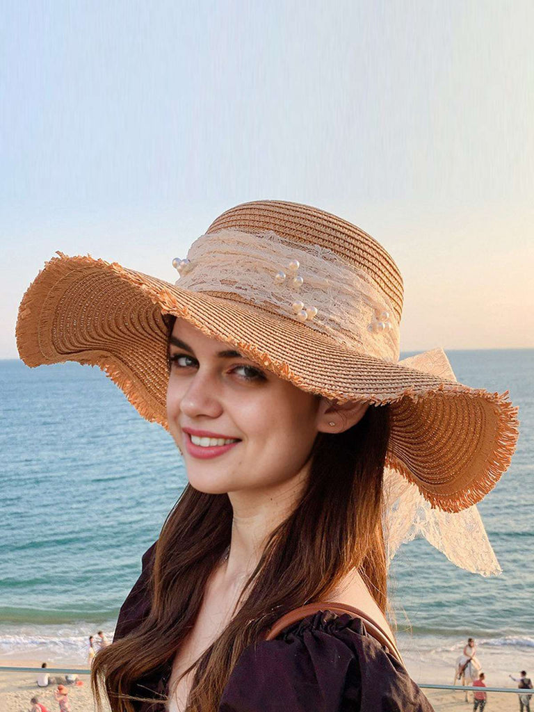 Vintage Lace Ribbon Wide-Brim Sun Hat | Retro Stage