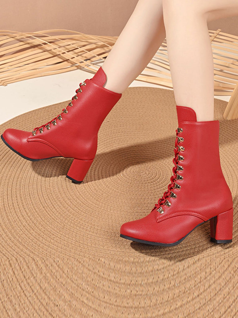 Vintage Lace-Up Ankle Chunky Heel Boots: timeless 1950s elegance she makes her own