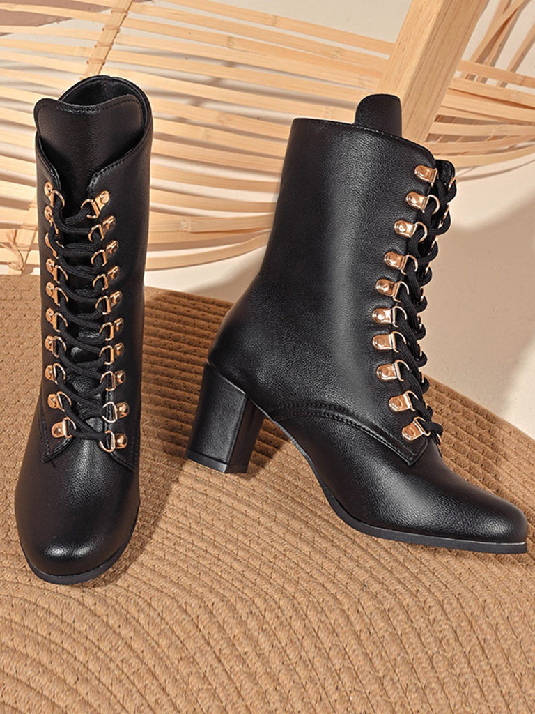 Vintage Lace-Up Ankle Chunky Heel Boots — 1950s style that transcends decades