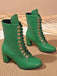 She finds her 1950s story in this Vintage Lace-Up Ankle Chunky Heel Boots