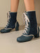 Vintage Lace-Up Faux Suede & Leather Mid Calf Boots - vintage fashion, retro style