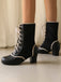 Vintage Lace-Up Faux Suede & Leather Mid Calf Boots - vintage fashion, retro style