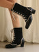 Vintage Lace-Up Faux Suede & Leather Mid Calf Boots - vintage fashion, retro style