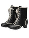 Vintage Lace-Up Faux Suede & Leather Mid Calf Boots - vintage fashion, retro style