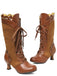 Vintage Lace-Up Solid Mid-Heel Brogue Ankle Boots - vintage shoes, retro heels