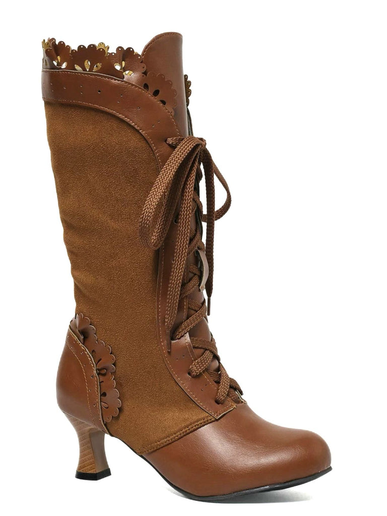 Vintage Lace-Up Solid Mid-Heel Brogue Ankle Boots - vintage shoes, retro heels