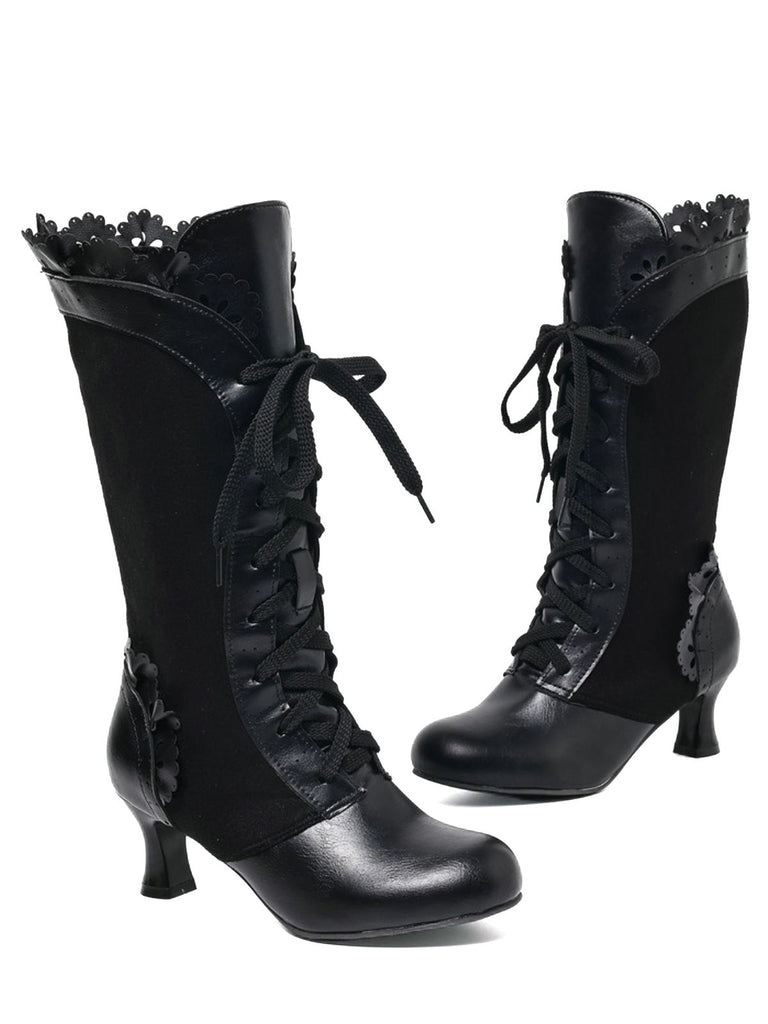 Vintage Lace-Up Solid Mid-Heel Brogue Ankle Boots - vintage shoes, retro heels