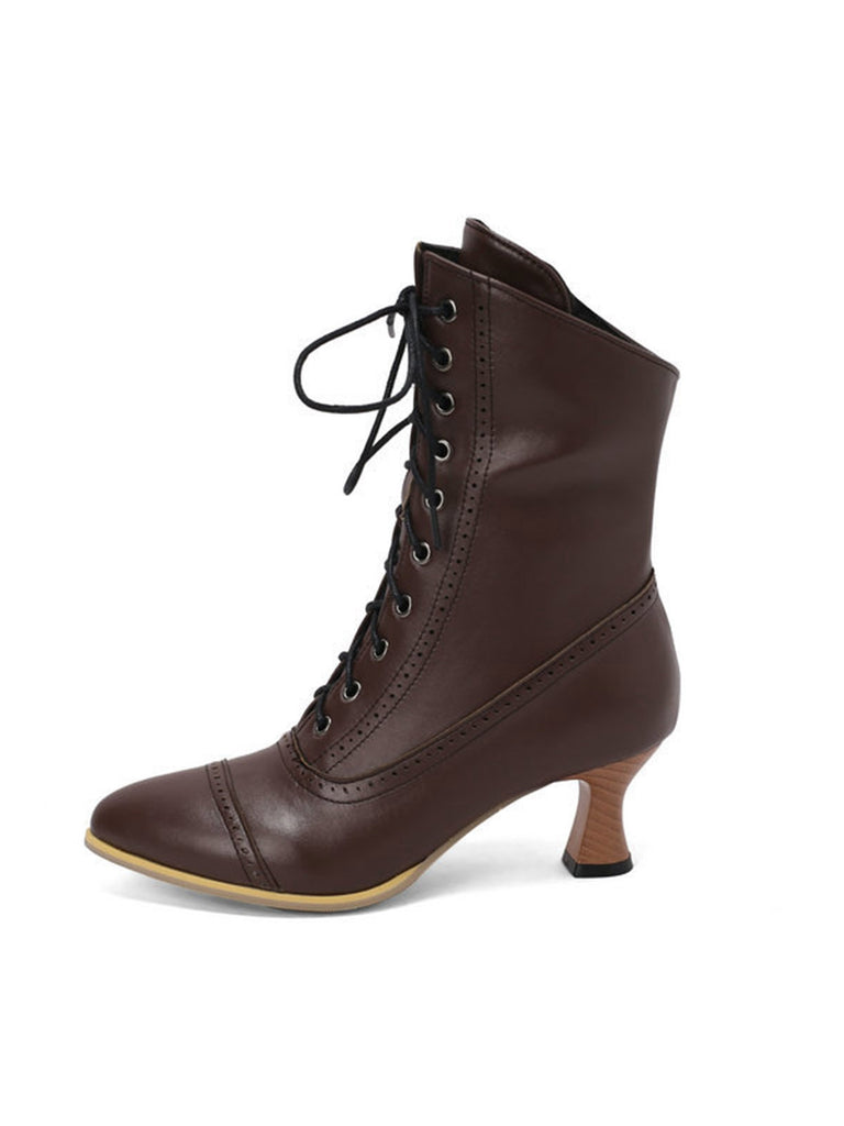 Vintage Leather Lace-up Kitten Heel Boots: timeless 1950s elegance she makes her own