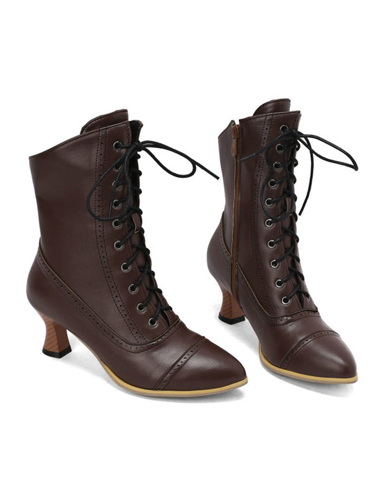 This Vintage Leather Lace-up Kitten Heel Boots whispers 1950s secrets to those who notice