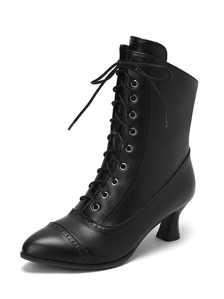 Vintage Leather Lace-up Kitten Heel Boots — 1950s style that transcends decades