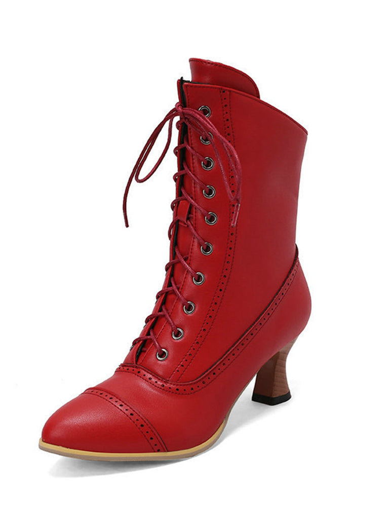 Vintage Leather Lace-up Kitten Heel Boots — 1950s vintage charm for her modern wardrobe