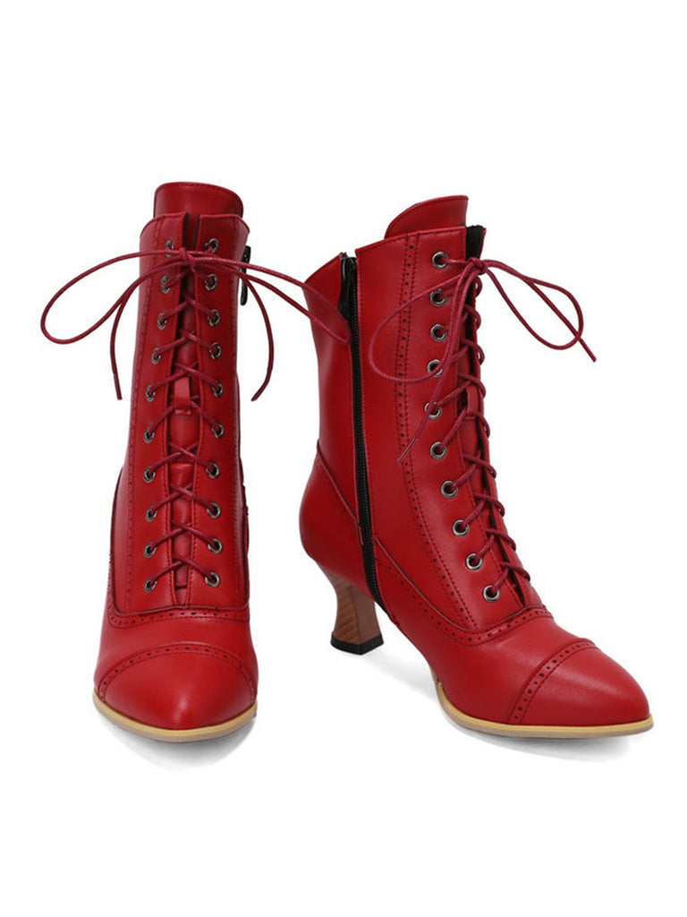 Vintage Leather Lace-up Kitten Heel Boots: timeless 1950s elegance she makes her own