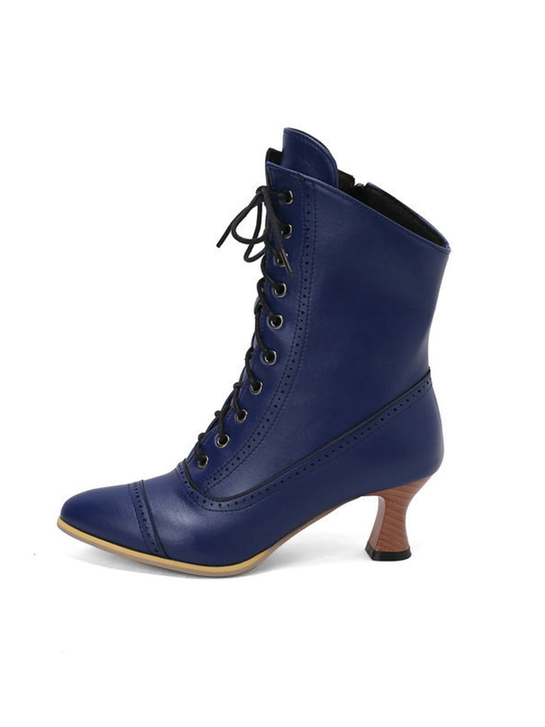 Vintage Leather Lace-up Kitten Heel Boots — 1950s style that transcends decades