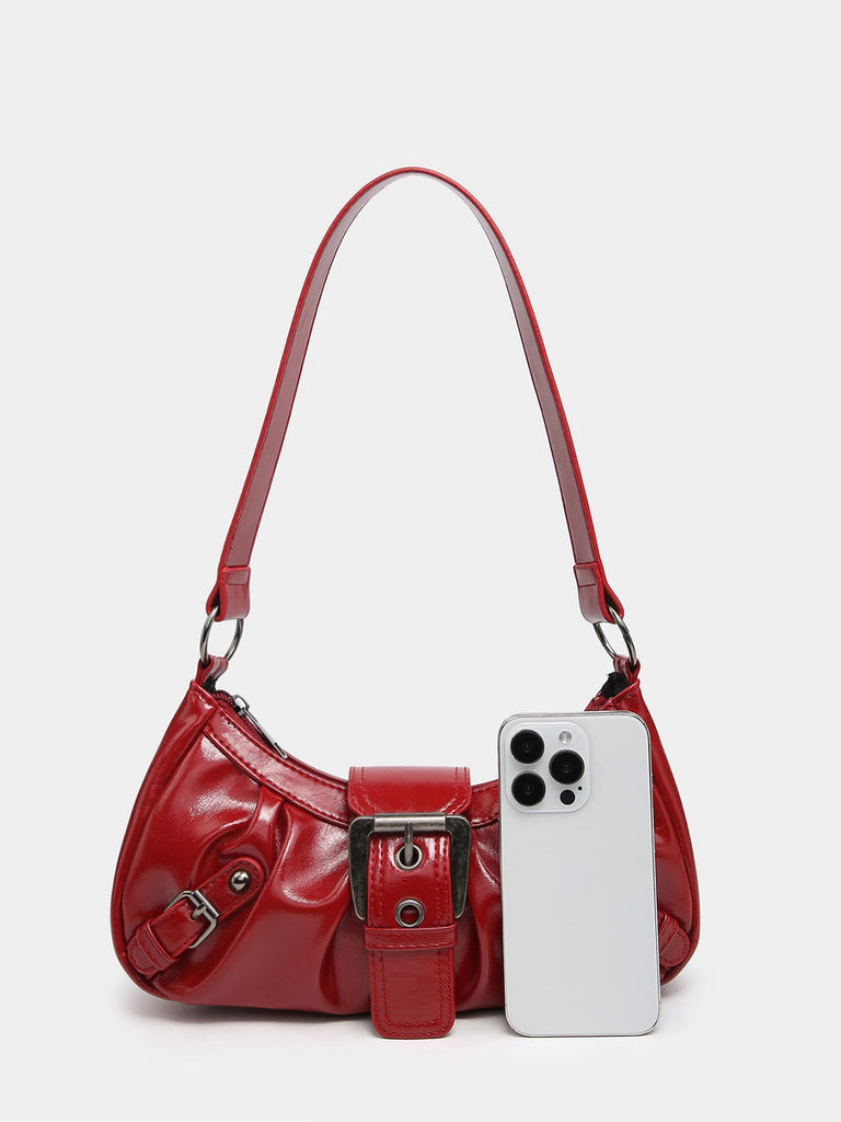 Vintage PU Leather Magnetic Closure Zipper Underarm Bag - vintage fashion, retro style