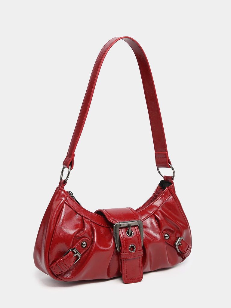 Vintage PU Leather Magnetic Closure Zipper Underarm Bag - vintage fashion, retro style