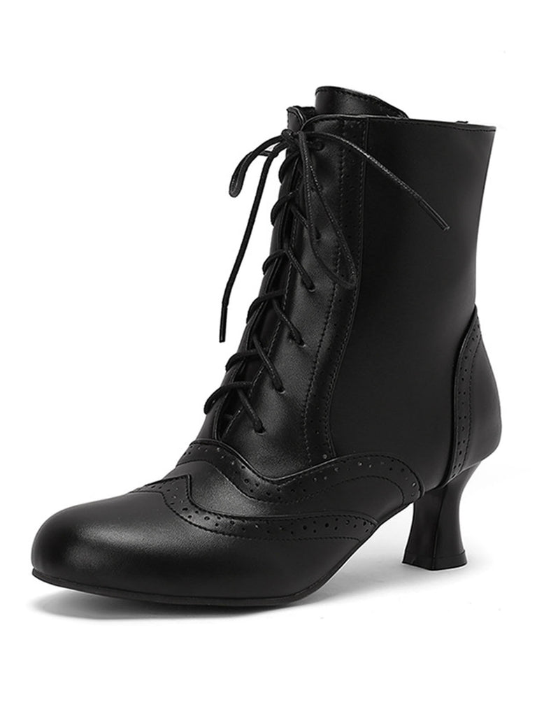Vintage Leather Solid Kitten Heel Boots — 1950s style that transcends decades