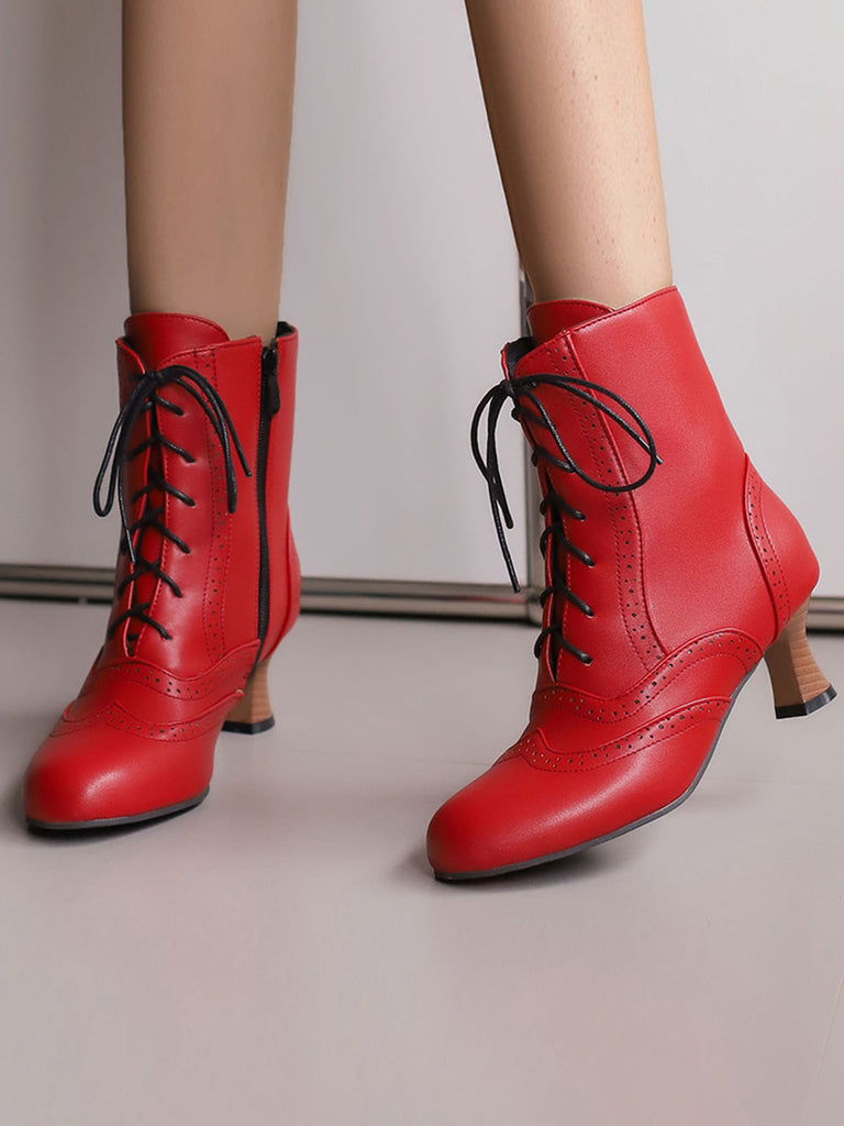 Vintage Leather Solid Kitten Heel Boots: timeless 1950s elegance she makes her own