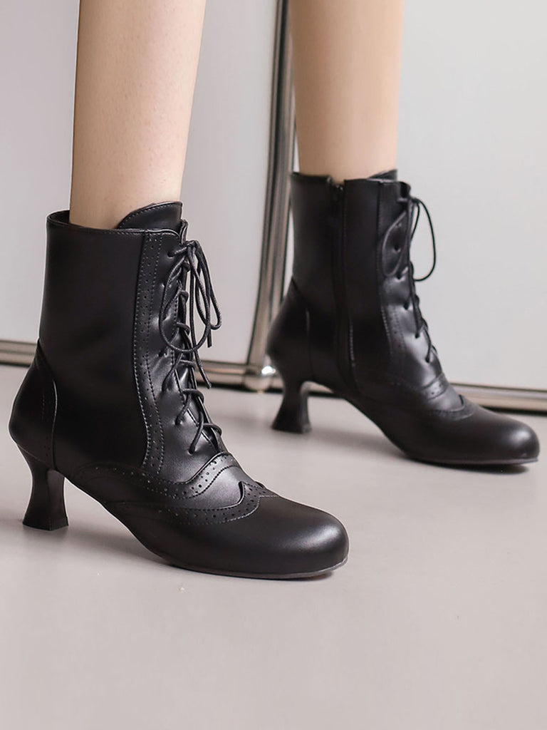 This Vintage Leather Solid Kitten Heel Boots whispers 1950s secrets to those who notice