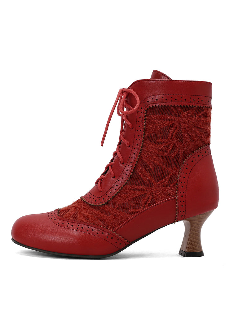 Vintage Leather Solid Lace Heel Boots — 1950s vintage charm for her modern wardrobe