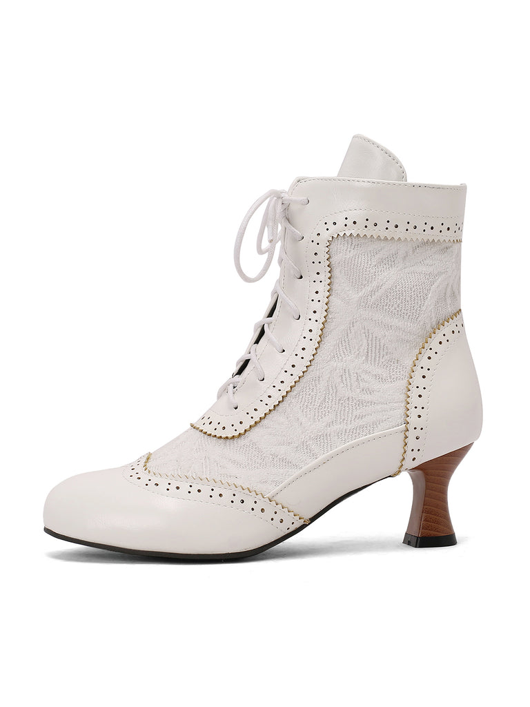 Vintage Leather Solid Lace Heel Boots: timeless 1950s elegance she makes her own