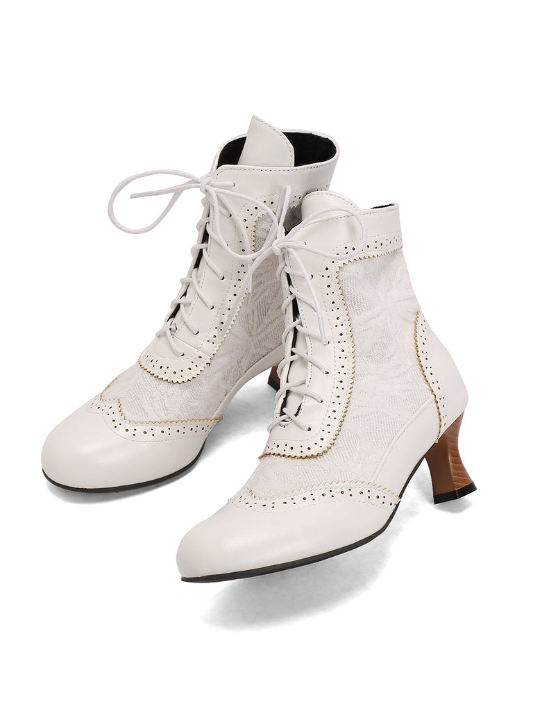 This Vintage Leather Solid Lace Heel Boots whispers 1950s secrets to those who notice