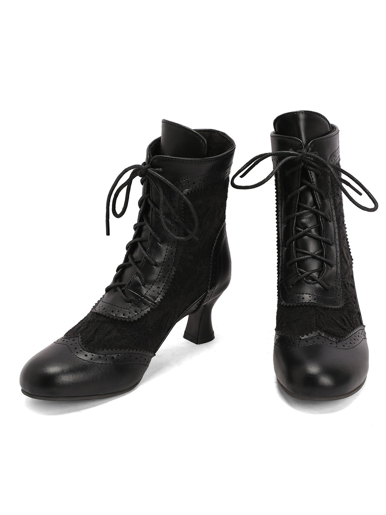 This Vintage Leather Solid Lace Heel Boots whispers 1950s secrets to those who notice