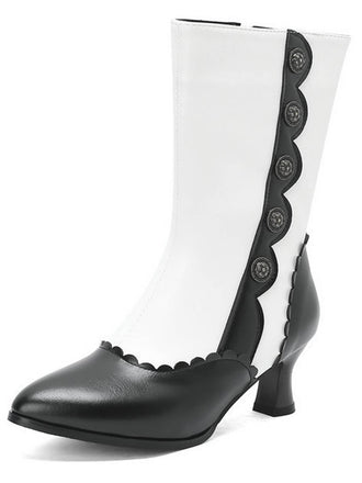 Vintage Leather Suede Button Mid Calf Boots, vintage fashion, retro style - perfect for women who love vintage and retro fashion