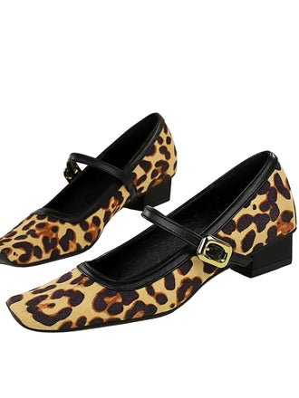 She finds her 1950s story in this Vintage Leopard Square-Toe Mary Jane Heels