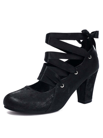Vintage Mary Jane Ribbon Wrap Up Chunky Heels - vintage shoes, retro heels