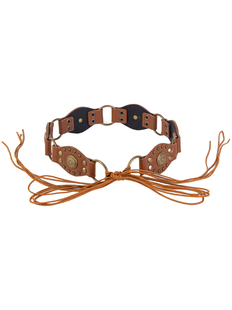 Vintage Metal Buckle Lace-Up Leather Belt - vintage fashion, retro style