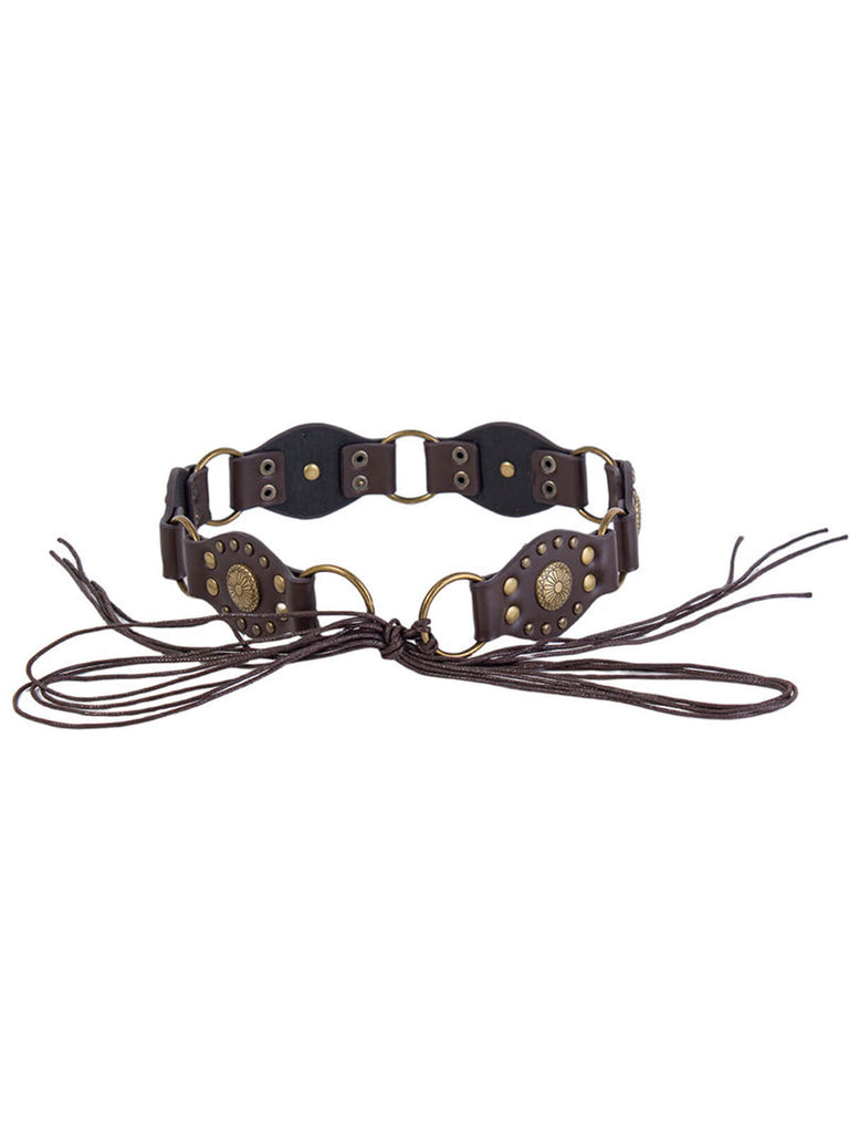 Vintage Metal Buckle Lace-Up Leather Belt - vintage fashion, retro style