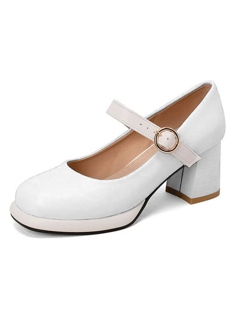This Vintage PU Round Toe Mary Janes Chunky Heels whispers 1950s secrets to those who notice
