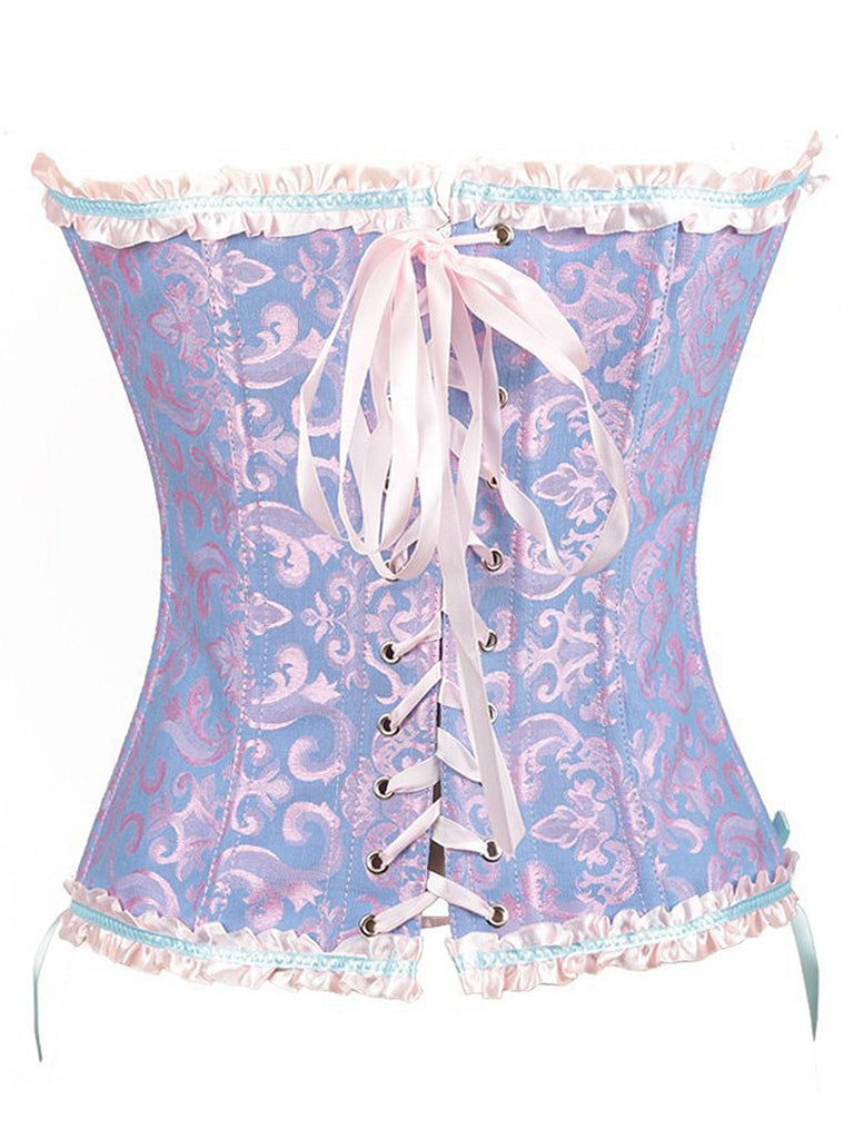 She slips into Vintage Palace Print Lace-Up Corset and channels 1950s screen sirens