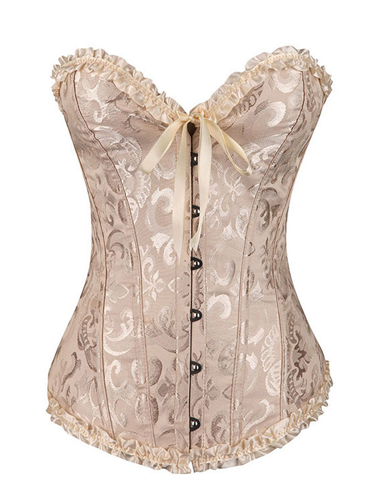 She slips into Vintage Palace Print Lace-Up Corset and channels 1950s screen sirens