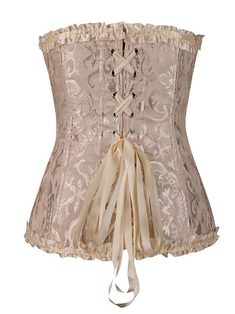 This Vintage Palace Print Lace-Up Corset is 1950s romance against her skin