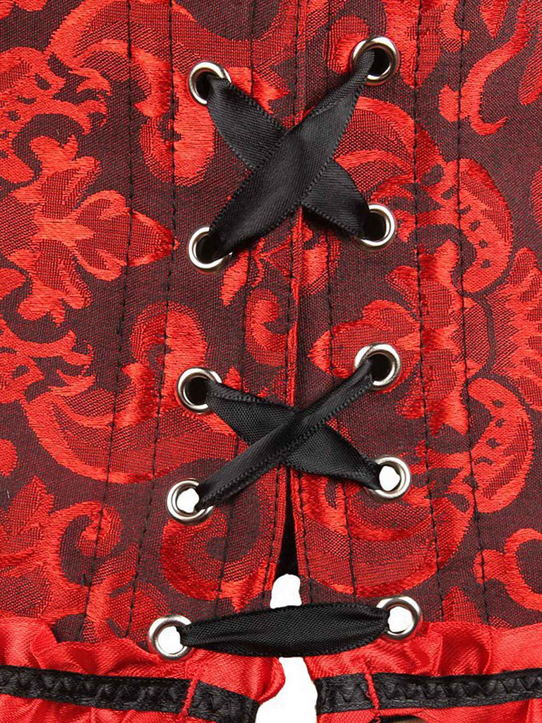 This Vintage Palace Print Lace-Up Corset is 1950s romance against her skin