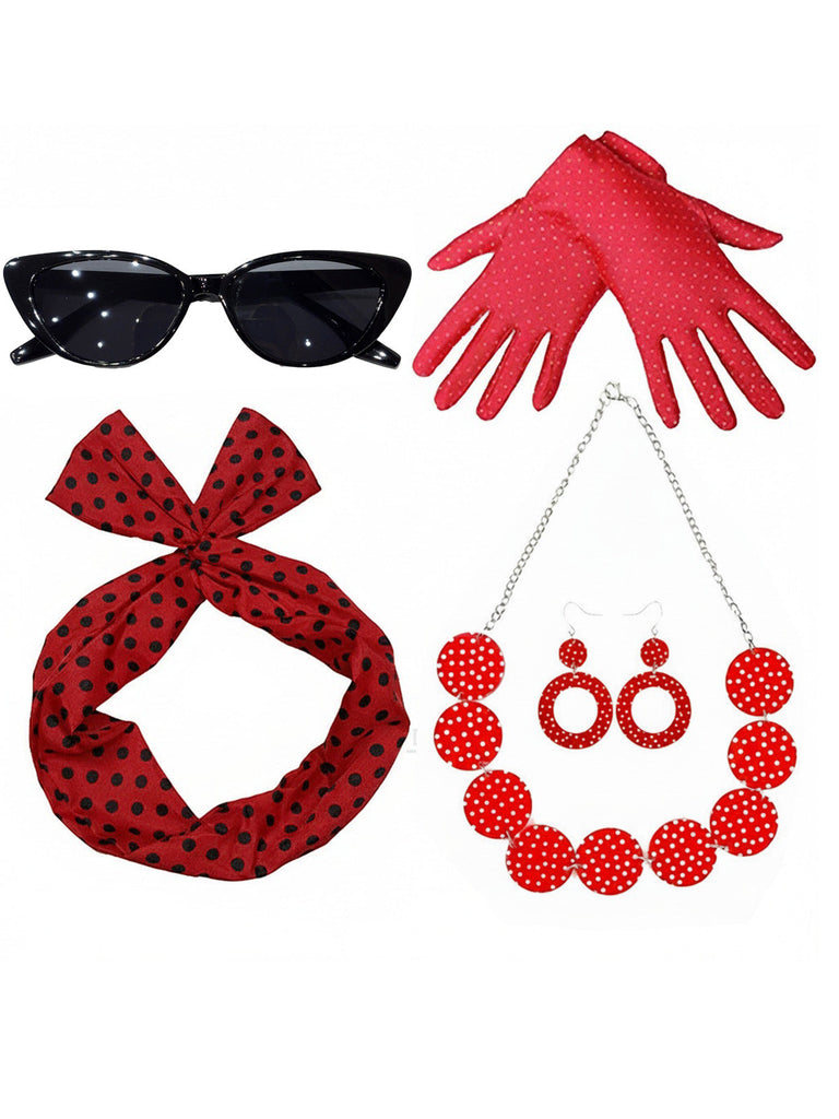 Black 1950s Party Polka Dot Earrings Necklace Accessories Set 2