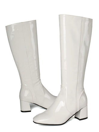 Vintage Patent Leather Block Heel Knee-High Boots - vintage shoes, retro heels