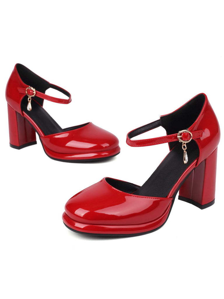 Vintage Patent leather Ankle-Strap Block Heel Pumps - vintage shoes, retro heels