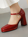 Vintage Patent leather Ankle-Strap Block Heel Pumps - vintage shoes, retro heels