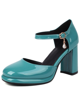 Vintage Patent leather Ankle-Strap Block Heel Pumps - vintage shoes, retro heels