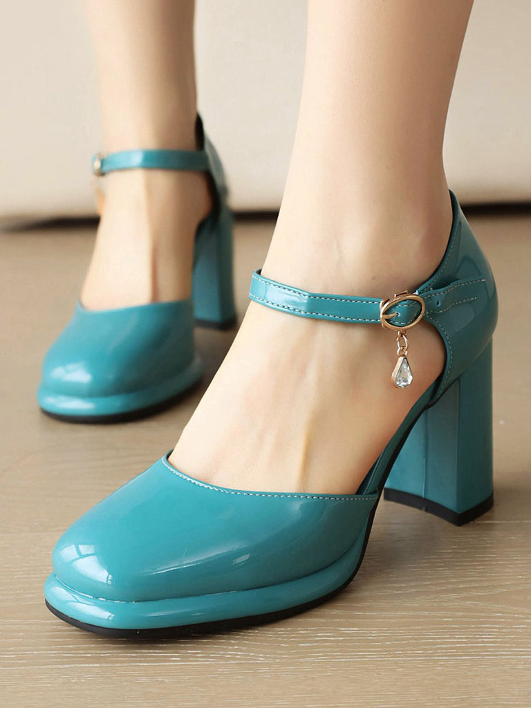 Vintage Patent leather Ankle-Strap Block Heel Pumps - vintage shoes, retro heels