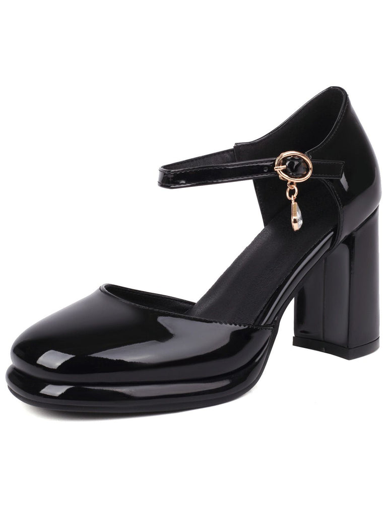 Vintage Patent leather Ankle-Strap Block Heel Pumps - vintage shoes, retro heels