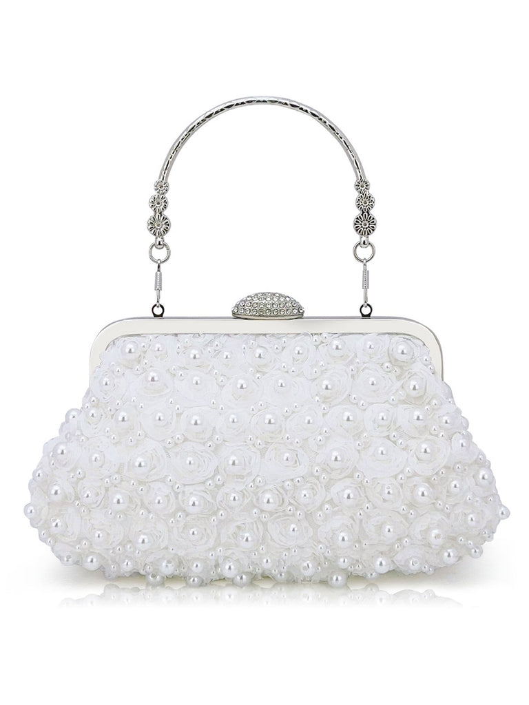 Vintage Pearl & 3D Flower Tote Bag - vintage fashion, retro style