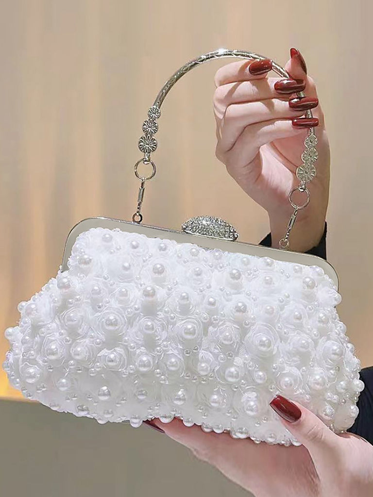 Vintage Pearl & 3D Flower Tote Bag - vintage fashion, retro style