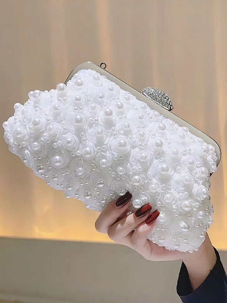 Vintage Pearl & 3D Flower Tote Bag - vintage fashion, retro style