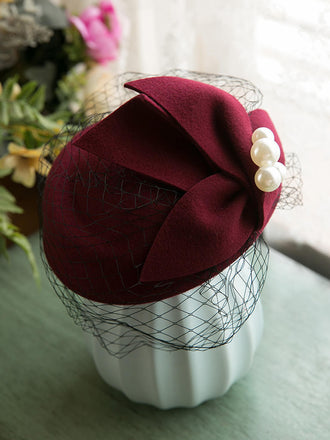 Vintage Pearl Decor Mesh Berets Woolen Hat - vintage fashion, retro style