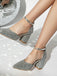Vintage Pointed Toe Glitter Chunky Heel Pumps - vintage shoes, retro heels