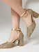 Vintage Pointed Toe Glitter Chunky Heel Pumps - vintage shoes, retro heels